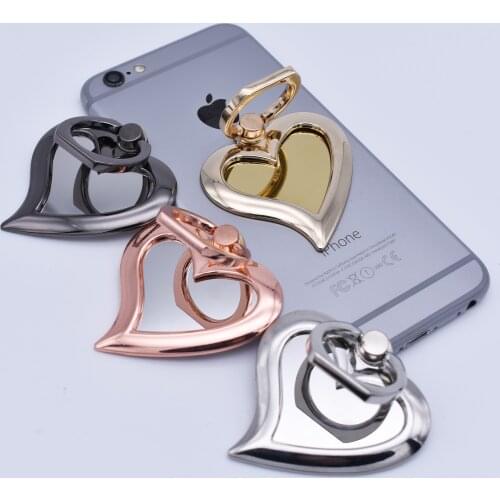 Metal Cell Phone Love Heart Mirror Holder Round 360 Ring Stand Finger Bracket