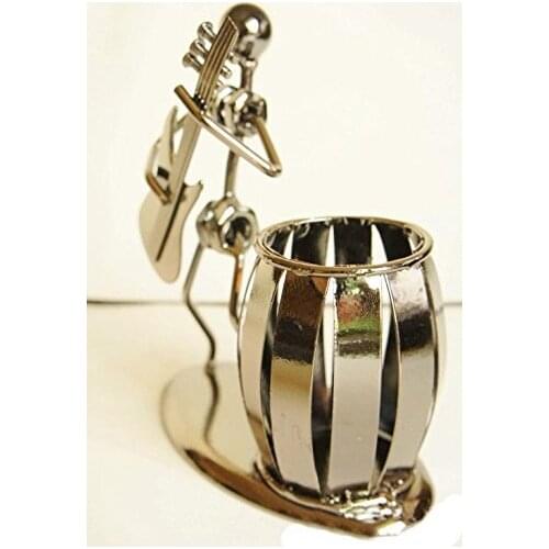 Metal Guitar Man Pen Pencil Cup Desk Organizer Holder for Home Office (Metal Guitar Man Pen Holder)