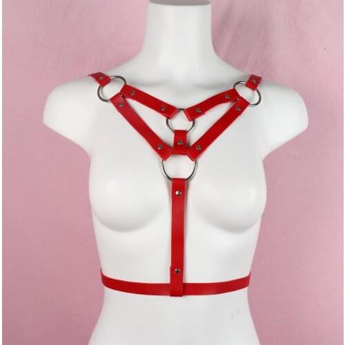 Fashion Red O-Ring Suspenders Chest Bondage Belt Women Harness Top PU Leather Harajuku Garters Body Straps Neck Sling Trendy New