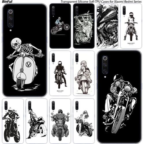 Cartoon Cool Biker motorcycle Soft Case For Xiaomi Pocophone F1 9T 9 9SE 8 A2 Lite A1 A2 Mix3 Redmi K20 7A Note 4 4X 5 6 7 Pro