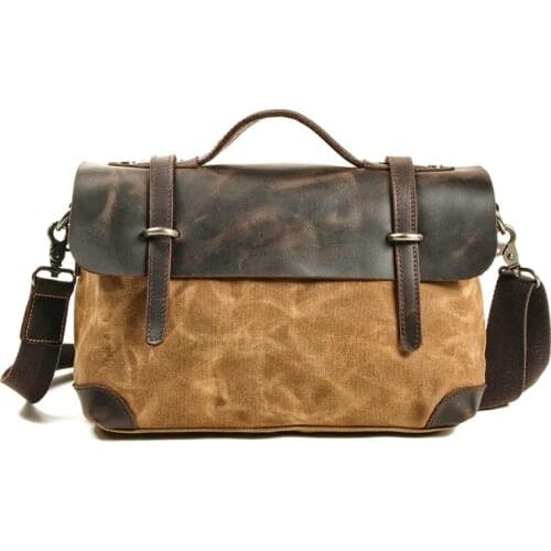 Ruil Men Retro Motorcycle Leather Canvas Outdoors Wearable Shoulder Bags Vintage Cross Messenger Bag