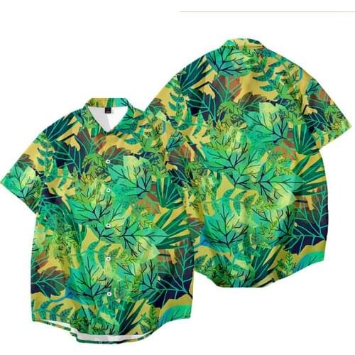 Mens Holiday Casual Short Sleeve Aloha Hawaiian Shirt Short Sleeve Palm Tree Printed Tropical Aloha green Shirt Camisa Hawaiana