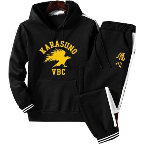 Men Sport Hoodies And Long Pants Haikyuu Outfit 2 Piece Set Suits Warm Spring Autumn Karasuno High School Japan Anime Tracksuit