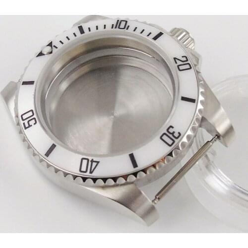New Steel 40mm Watch Case for NH35 NH36 Screw Seeing Back 316L ceramics white Insert Unidirectional Bezel Insert