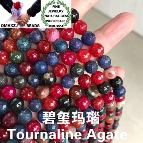 OMHXZJ Wholesale ZB58 4681012mm DIY Bracelet Necklace Jewelry Making Accessories Natural Stone Fine Tourmaline Agate Round Beads