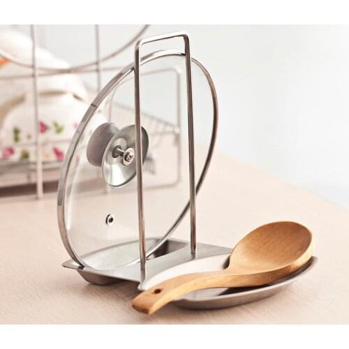 Stainless Steel Pan Pot Cover Lid Rack Stand Spoon Holder Stove Organizer Storage Soup Spoon Rests Kitchen Accessories