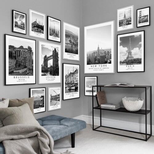 London Paris Budapest Travel Poster Black And White Coordinate Wall Art Canvas Painting Wall Picture Home Living Room Decoration