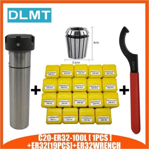 ER32 Spring Clamps 19PCS C20/C25/C32/ER32-100/150 ER32 1PCS Wrench Collet Chuck Morse Holder Cone For CNC Milling Lathe tool