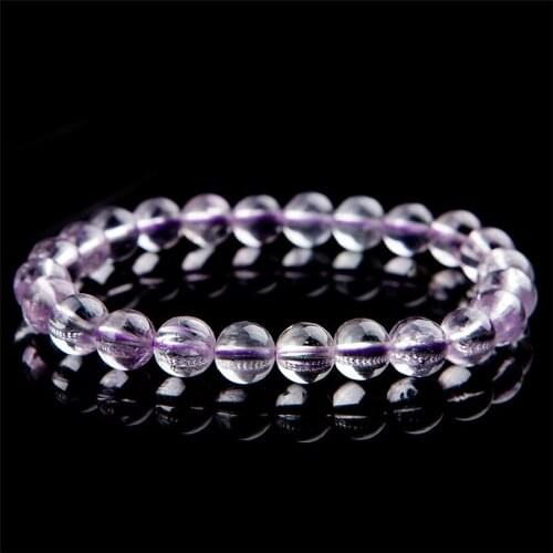 Drop Shipping 8mm Genuine Purple Clear Round Crystal Bead Bracelets Women Femme Charm Stretch Natural Kunzite Bracelet Gift