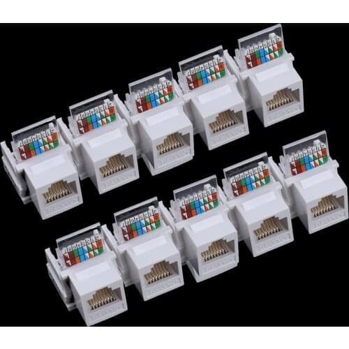 10pcs Tool-free CAT5E UTP network module RJ45 connector Information socket Computer Outlet cable adapter Keystone Jack FOR AMP