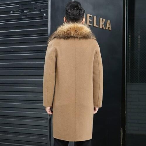 Woolen Coat Autumn Winter Jacket Men 100% Wool Coats Mens Raccoon Fur Collar Windbreaker Chaqueta JLK18AD18012 MY1369