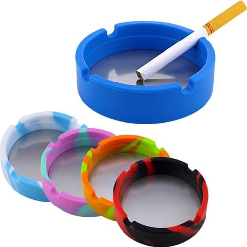 Silicone Ashtray Portable Round Cigarette Ash Tray Holder Foldable Eco-Friendly Soft Cenicero With Stainless Steel Smoke Pad