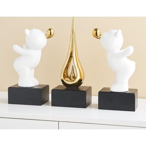 Nordic Home Decor Abstract Sculpture Ceramic Drop Figurines Bubble Bear Art Statue Modern Living Room Decor Office Accessories