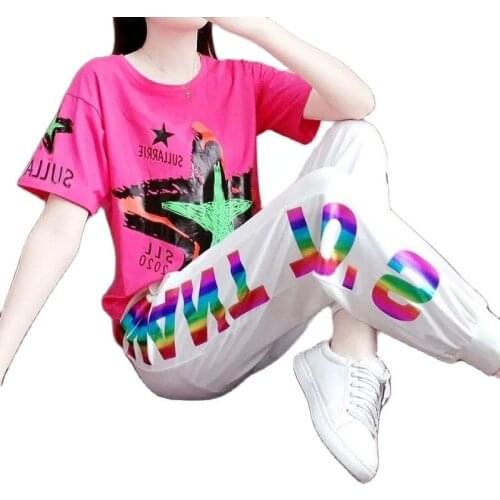 Sports Suit Womens Tide Brand Fashion 2021 New Summer Loose And Thin, Western Style, Age-Reducing Leisure Two Piece Set Women