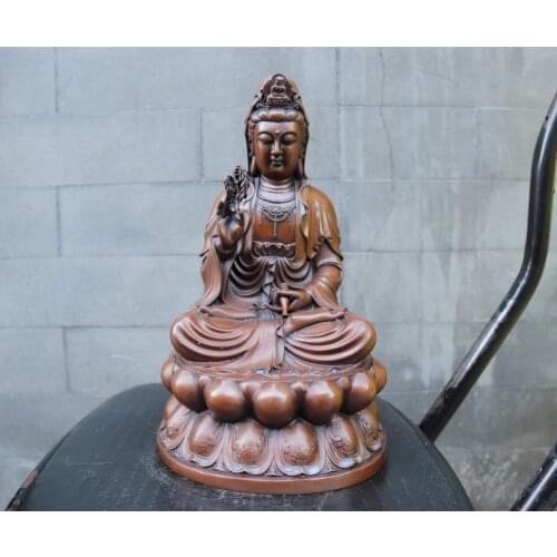 11.5 inches China red Copper Guanyin Kwan-yin Bodhisattva Avalokitesvara Buddha Statue Bronze Decoration Home Gift