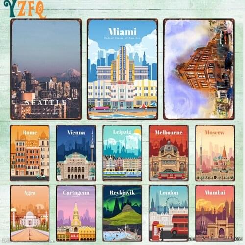 Tokyo Rome Seattle Venice City Sign Vintage Metal Plaque Plates Decor For Pub Bar Home Tin Gift Decoration Poster DU-10664B