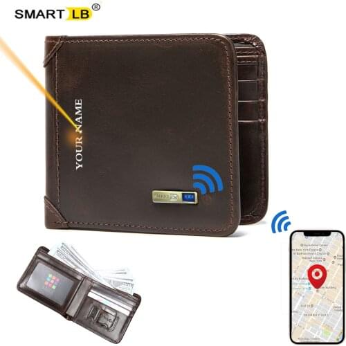 Smart Wallet Bluetooth Tracker Anti-lost Genuine Leather Men Wallets Short Thin Card Holder Men’s wallet Free engraving