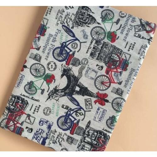 Vintage Brand Zaka UK Effiel Towers & Bicycle Printed Cotton Linen Fabric For DIY sewing TableCloth Mat Pillow