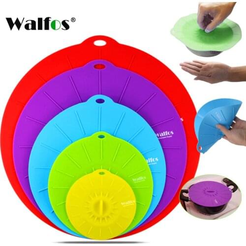 WALFOS 5pcs Universal Silicone Suction Lid-Bowl Pan Cooking Pot Lid-Silicone Cover Kitchen Pan Spill Lid Stopper Cover