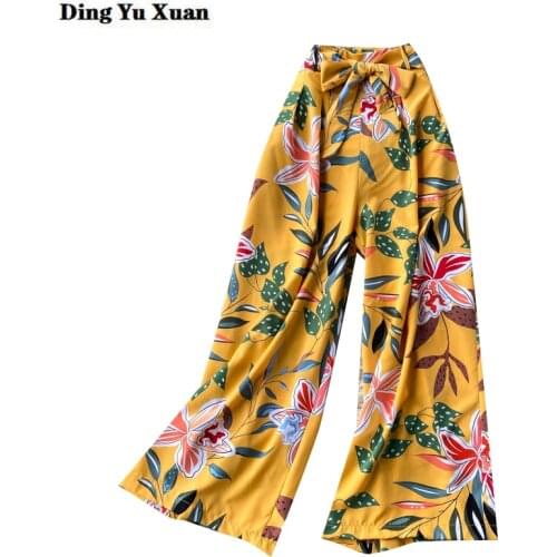 2021 Summer Wide Leg Pants Women Loose Bohemian Beach Vacation Pants High Waist Casual Retro Floral Print Female Trousers Beho