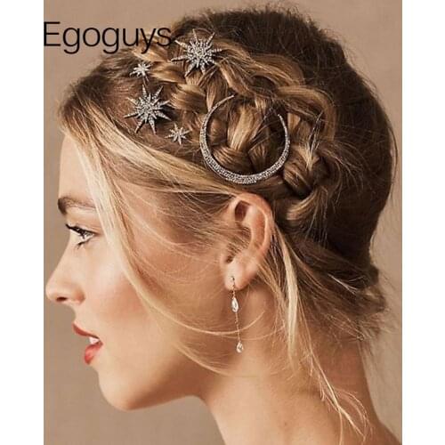 Moon Star Snowflake Hairpins Crystal Rhinestones Hair Clips Women Fashion Styling Tools Girls Hairgrip Diamond Hair Accessories