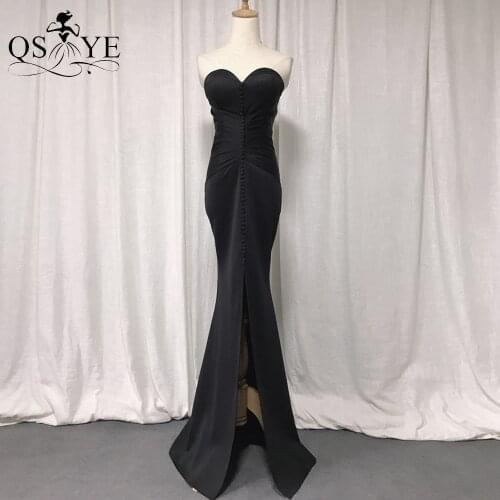 QSYYE Front Split Champagne Mermaid Long Prom Dress 2021 Elastic Ruched Evening Dress Buttons Formal Gowns Party Sweetheart