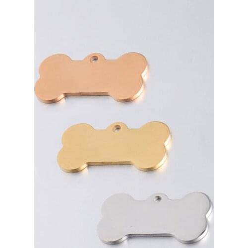100% Stainless Steel Dog Bone Tag Blank For Engrave Gold/Rose Gold/Silver Color Metal Pet ID Tag Mirror Polished Wholesale 20pcs