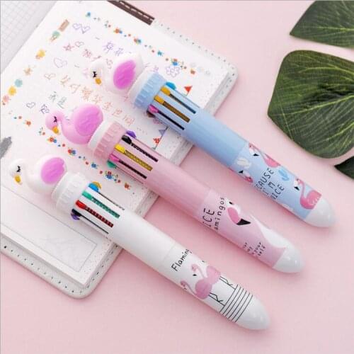 10 Colors Luxury Kawaii Flamingo Ballpoint Pen For Girl Graffiti Drawing Painting Ball Point Pen For Kids Study Stationery