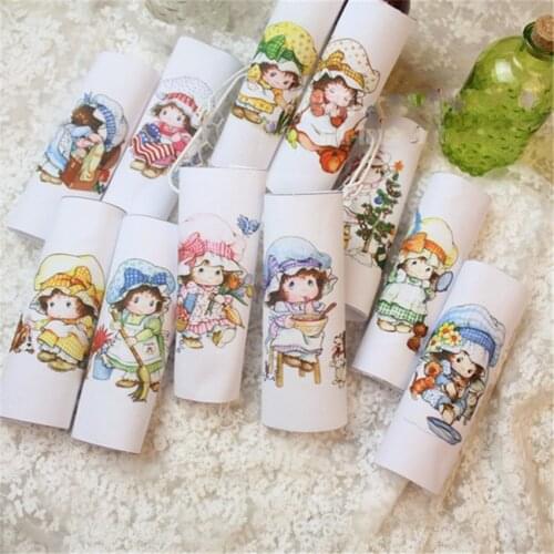1PCS 15*15cm Cute Rural Girls Printed Painting Hand Dyed Cotton Fabric For Sewing DIY Patchwork Hand Embroidery Quilt Bag Tecido