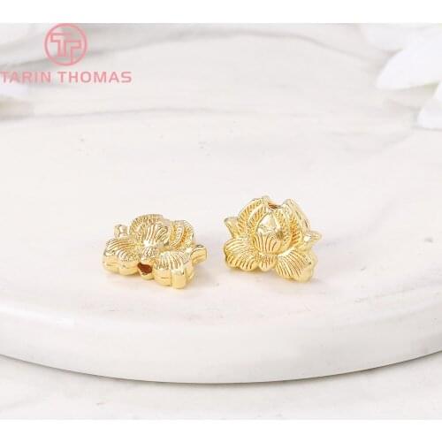 4PCS 9x11.5MM 24K Gold Color Plated Brass Lotus Spacer Beads Bracelet Beads High Quality Diy Jewelry Accessories