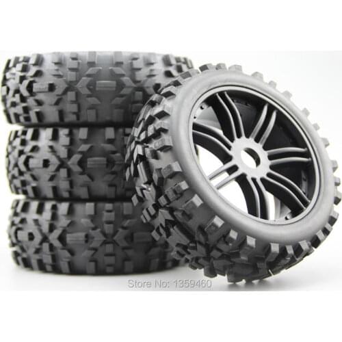 4pcs 1/8 Buggy Off Road Tire Tyre wilderness 7 Spoke Black Rim Fit For 1:8 Buggy Car 1/8 Tire 22040+26019
