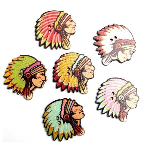 50pcs 31x30mm Mixed Head Wooden Buttons For Clothes Needlework Scrapbooking Crafts Diy Sewing Accessories Wood Decoration