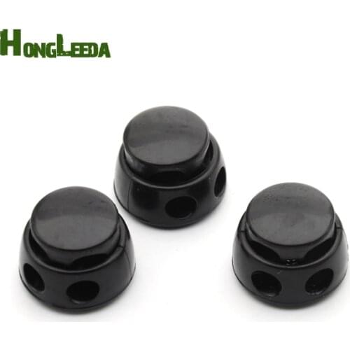 50pcs/lot HLD/K-345 big black plastic round ball cord lock toggles 2-hole stoppers 5mm bungee shock cord free shipping