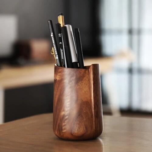 Ceative Black Walnut Wooden Pen Holder Irregular Shape Multi-function Desk Stationery Organizer Storage Box Home Art