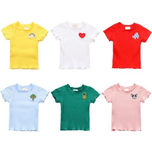 New Baby Girls Summer Cotton Solid Print T-shirt Tops Blouse Kids Toddler Short Sleeve Children Casual Tee Shirts For Girls