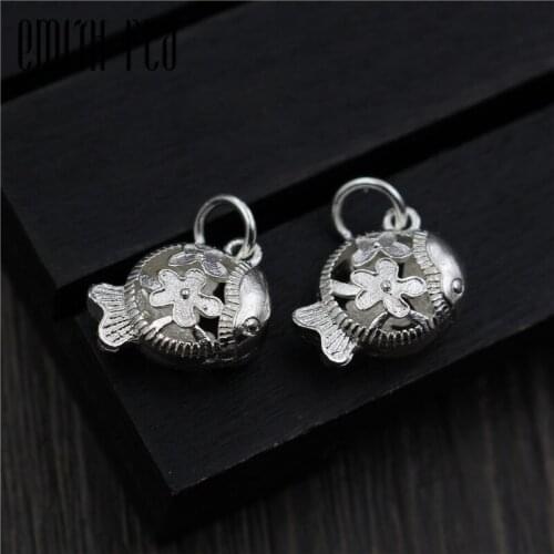 Emith Fla 100% 925 Sterling Silver Animal Openwork Fish Small Pendants Fit Bracelet DIY Necklace Pendant Jewelry Accessories