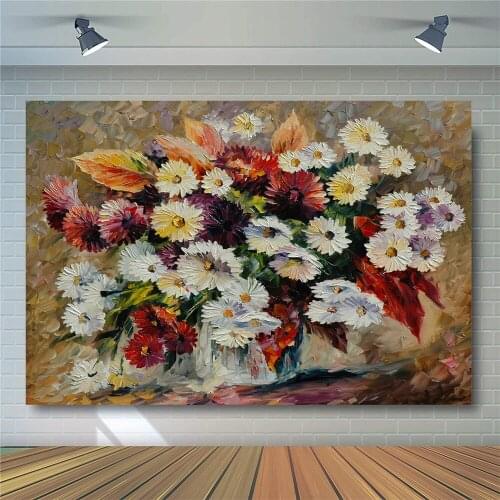 Retro Flower Backdrop Photo Oil Painting Printed Floral Photographic Photography Background Art Birthday Decoration