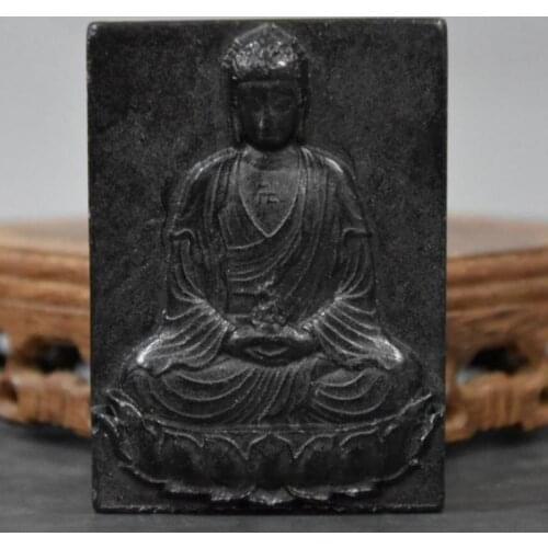 Hongshan culture archaize black iron meteorite sculpture Sakyamuni Buddha bi statue