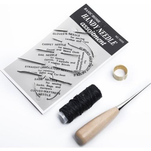1 Set Leather Sewing Needles Stitching Awl Needle Set Thread Thimbles Shoe Repair Hand Sewing Tool Leathercraft Accessories