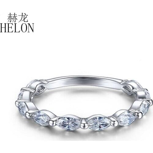 HELON 0.8ct Moissanite Ring Solid 14K White Gold Marquise Cut VVS/DEF Test Positive Moissanite Diamond Engagement Wedding Ring