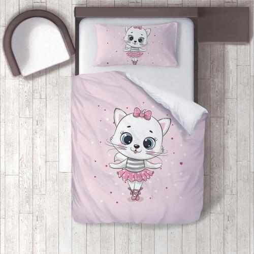 Duvet Cover Set Bedding Set Pillow Case for Baby and Kids Room 3D Printed Pink Cute Ballerina Cat Model 319