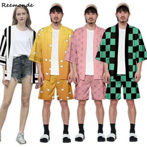 Demon Slayer Coat Shorts Outfit Kamado Nezuko Cosplay Jackets Tomioka Giyuu Costume Kamado Tanjirou Top Shorts Suits Men Women