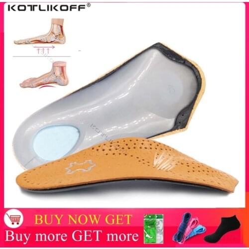 3/4 Length Leather Orthotic Insoles for Flatfoot Heel Arch Support Pads Half Orthopedic Shoe Insole Foot Health Care Shoes Pad