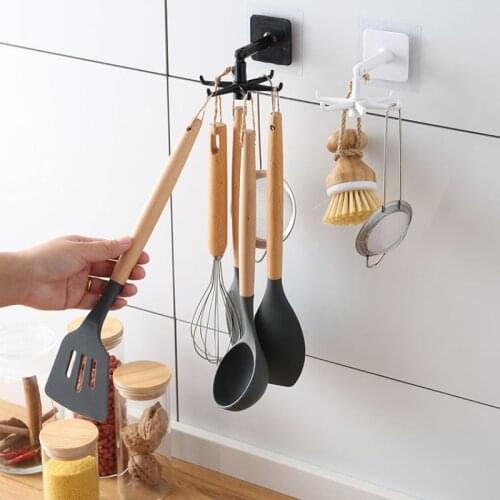 Kitchen Rotary Hook Wall Mounted Kitchenware Storage Rack Accessories Cabinet Organizer Hook Up Storage Rack Spoon Hanger