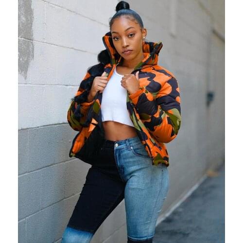 Echoine Winter Thick Colorful Camo Print Stand Collar Women Short Winter Warm Jacket Coat Casaco Feminino Cotton Coat Down park