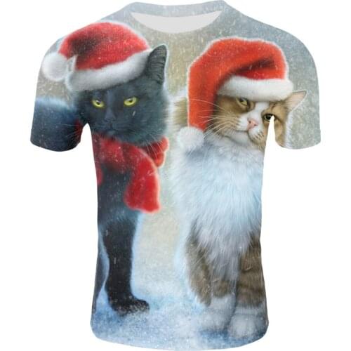2020 Summer Children T-Shirts Fashion 3D Cat Christmas Snow Rose Tshirts Animal Print Girls/Boys Short Sleeve Cute Baby T Shirts