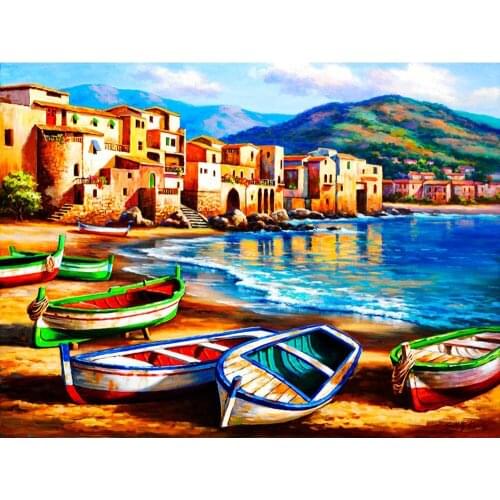 Boat scenery beach sea new arrival DIY Crystal full drill square 5D diamond painting 3D cross stitch kit mosaic round rhinestone