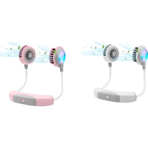 Mini USB Fan, Neck-Mounted Sports Fan, Wearable USB Desktop Fan, 3-Speed Adjustable Sports Fan with Led Lights
