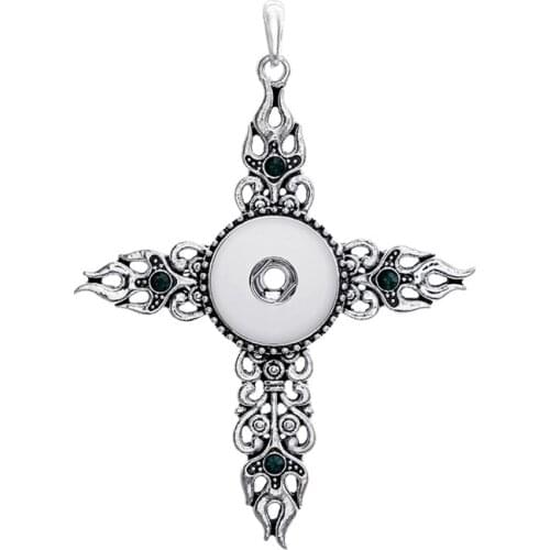 Fashion XL0086 Beauty Charming Rhinestone Cross pattern charming snap pendant necklace fit 18MM charming snap buttons