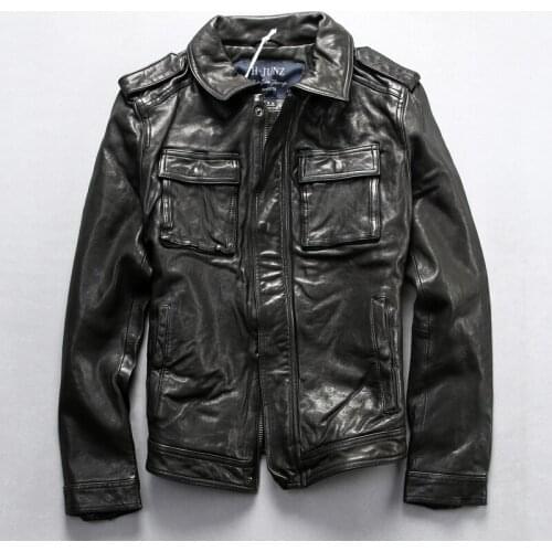 Mens Sheepskin Brand Luxury Genuine Leather Classic Bomber Black Jacket Designer Vintage Male Motorcycle Biker Coat